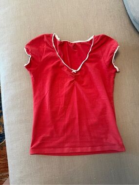 Red Lace trim baby tee Coquette